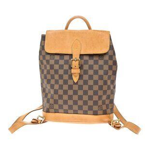 LOUIS VUITTON Logo Arlequin Backpack Bag Damier Ebene Brown